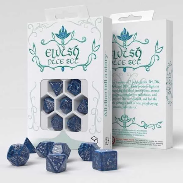 ASMODEE Q-Workshop Elvish Cobalt & Silver Dice Set 3 ASMODEE Q-Workshop Elvish Cobalt & Silver Dice Set